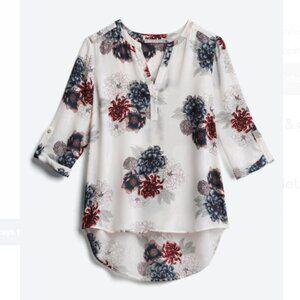 Daniel Rainn Koda Split Neck Blouse XL White Floral